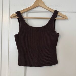 Quince Brown Ribbed Women's Square Neck Tank Top